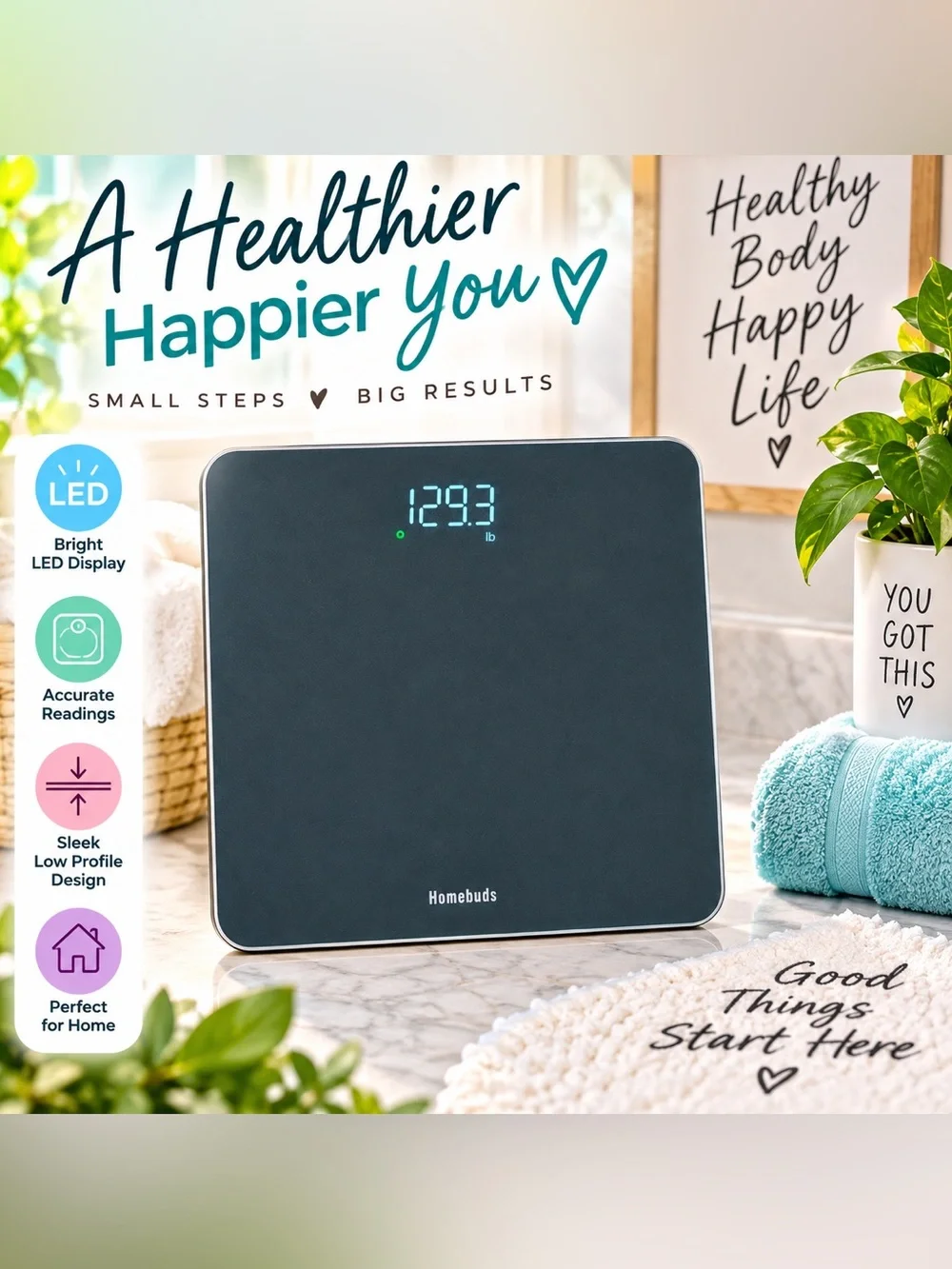 🖤 Homebuds Digital Bathroom Scale — Black